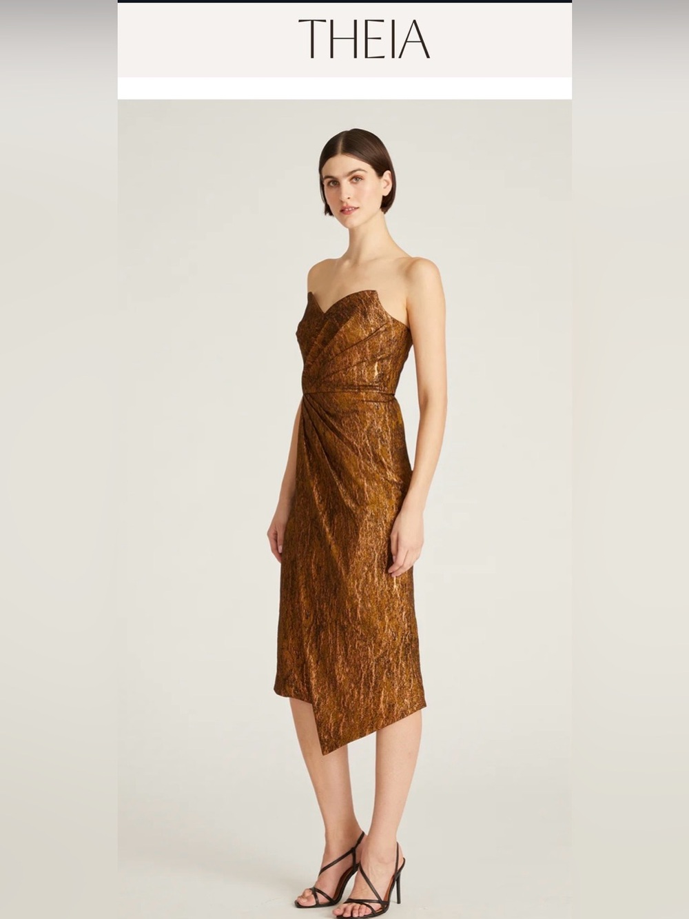 NWT Theia Strapless Metallic Bronze-Brown Cocktail Dress